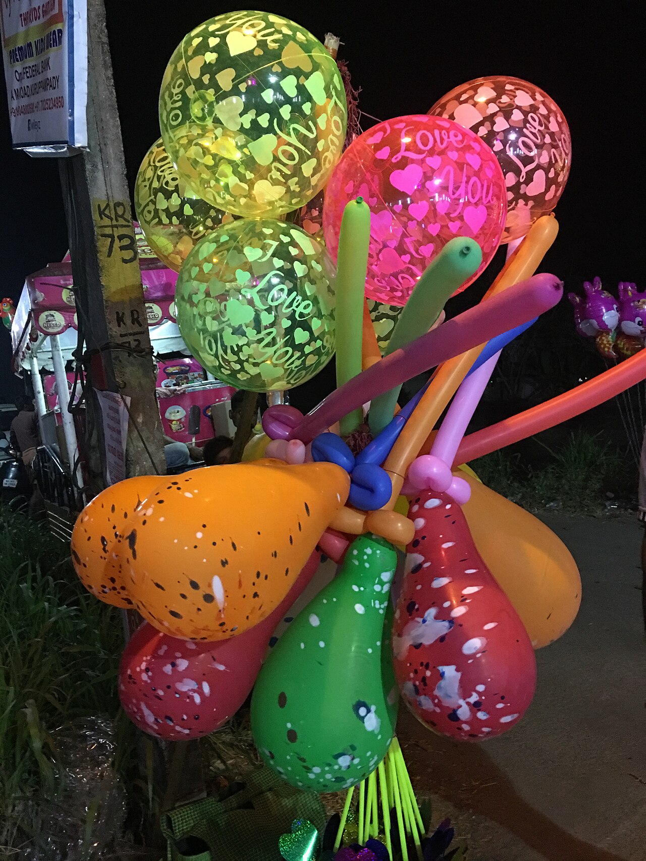 Colourful helium-filled balloons.