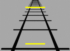 The Ponzo illusion: the two yellow bars are the same length, though the top looks longer.