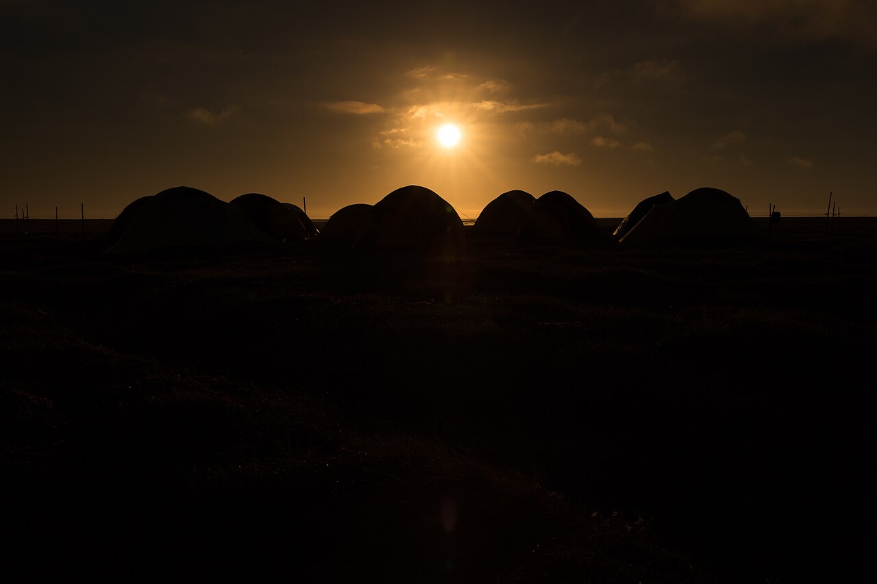 The midnight sun: the Sun still above the horizon late at night in summer