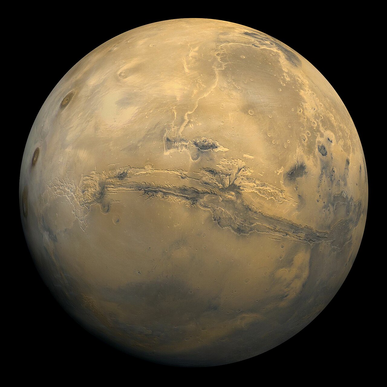 Mars, the red planet, its rusty iron dust giving it its colour.