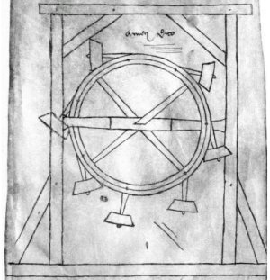 A medieval design for a 'perpetual motion' machine, which can never actually work.