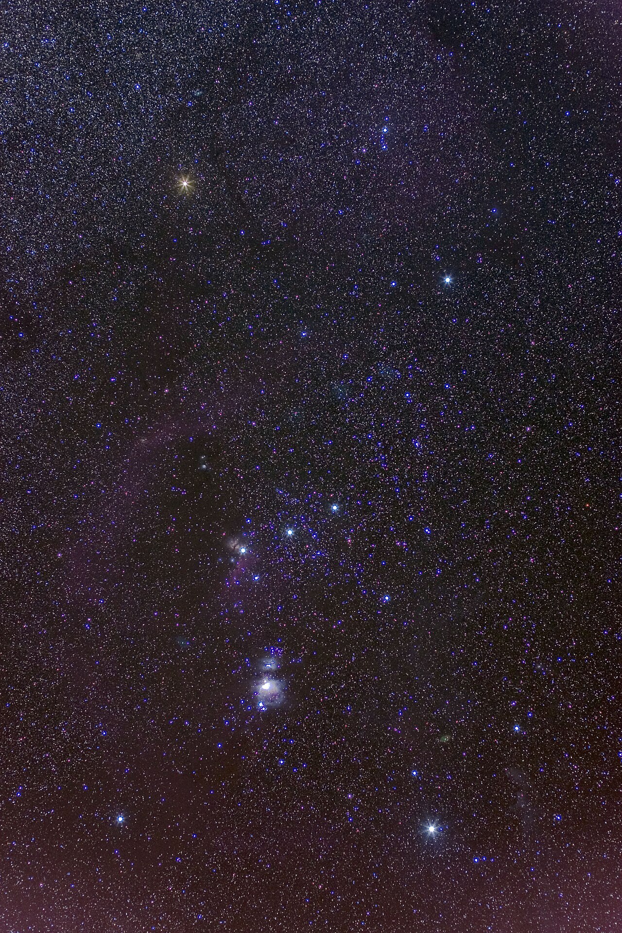 The constellation Orion, whose stars glow in noticeably different colours.