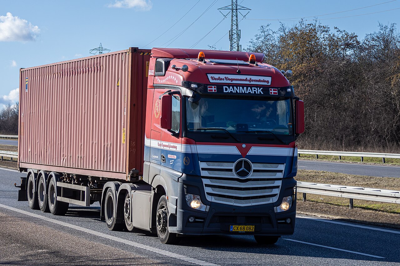 A heavy articulated lorry on a motorway